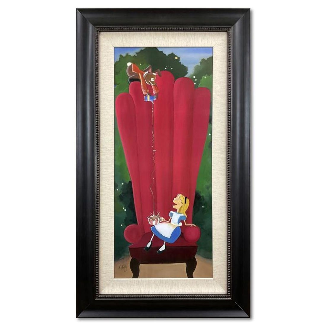 Katie Kelly, "Alice in the Big Chair" Framed Limited Edition on Canvas from Disney Fine Art,: Alice in the Big Chair is a limited edition giclee on canvas by Katie Kelly, numbered and hand signed by the artist. This piece comes framed. This piece is licensed by Disney Fine Art. Includes Letter
