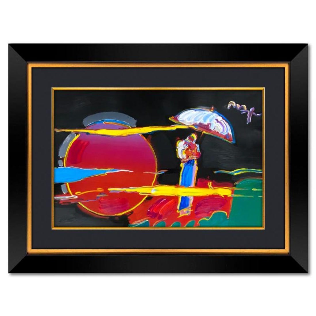 Peter Max, "New Moon 2" Framed One-of-a-Kind Mixed Media, Hand Signed with Registration Number: New Moon 2 is a one-of-a-kind mixed media on paper, hand signed by Peter Max. The piece comes custom framed with a backside cutout to display Peter Max Studio registration number 275397 certifying aut