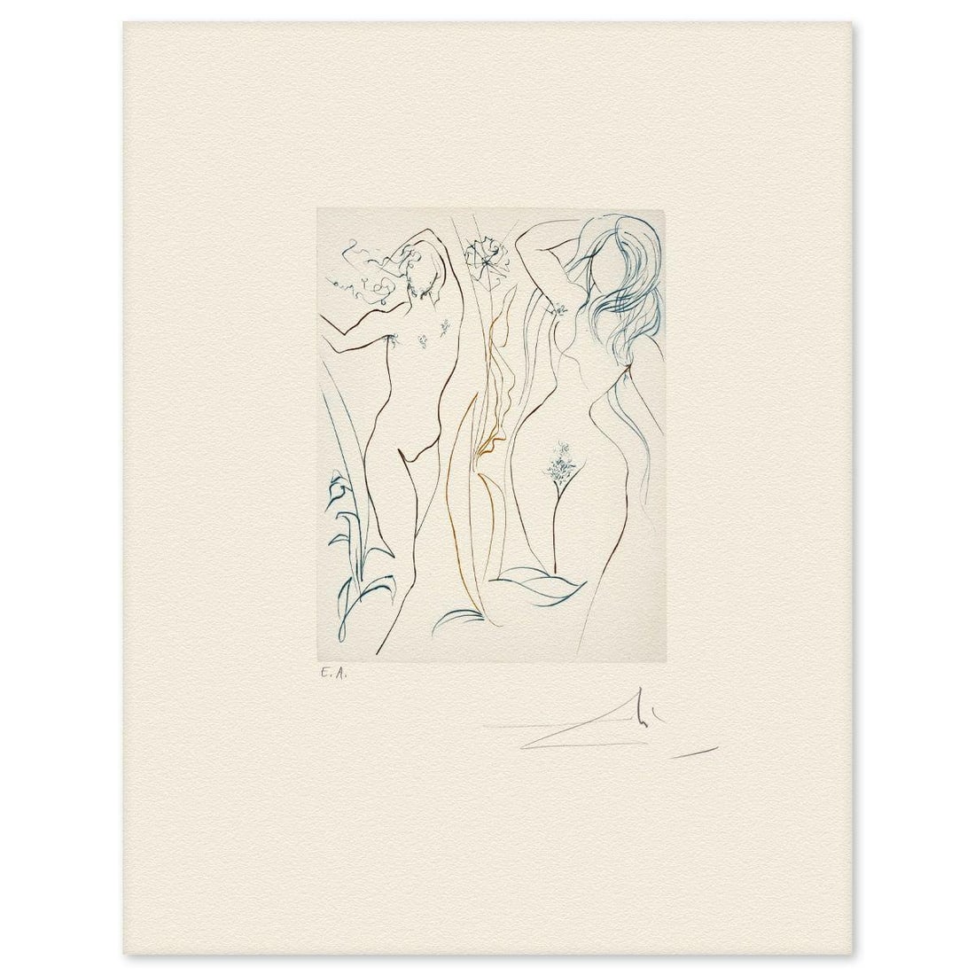 Salvador Dali- Etching "Adam and Eve": Artist: Salvador Dali. Medium: Etching. Title: Adam and Eve. Size: 22" x 18". Signature: Hand signed and numbered. Reference#: 74710.