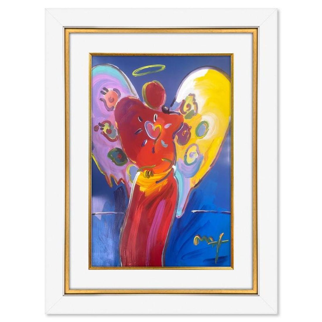 Peter Max, "Red Angel with Heart" Framed One-of-a-Kind Acrylic Mixed Media (48.5" x 36.5"), Hand: Red Angel with Heart is a one-of-a-kind acrylic mixed media on paper, hand signed by Peter Max. The piece comes custom framed with a backside cutout to display Peter Max Studio registration number 255