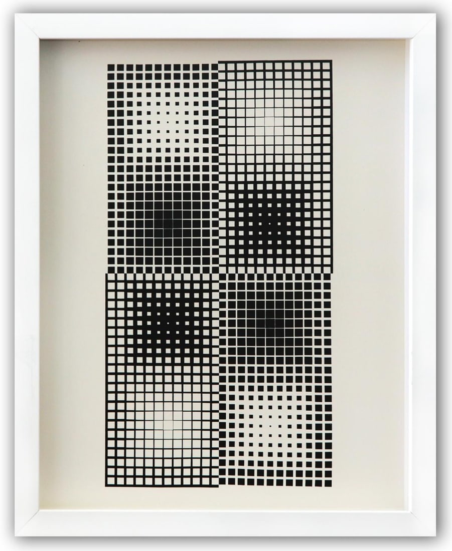 Victor Vasarely- Heliogravure Print "Untitled": Artist: Victor Vasarely. Medium: Heliogravure Print. Title: Untitled. Size: 14" x 11". Measures approx. 15" x 12" (framed). Additional: Custom Framed. Reference#: 21597.