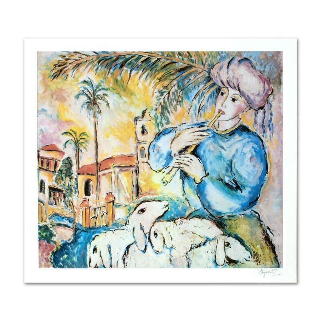 Jaffa Limited Edition Lithograph by Zamy Steynovitz (1951-2000), Numbered and Hand Signed by the: With soft, sweeping brush strokes and a delicate color palette, Zamy Steynovitz (1951-2000) created sweet, romantic artwork. "Jaffa" is a limited edition offset lithograph on paper, numbered and hand