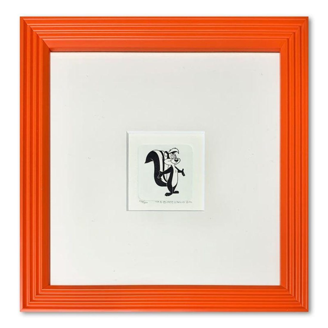 Pepe le Pew Framed Limited Edition Etching with Hand-Tinted Color and Numbered.: Pepe le Pew is a limited edition etching on paper with hand-tinted coloring from Warner Bros, numbered and dated 1999. This piece comes framed. Measures approximately 9" x 9" (frame), 2" x 2" (image).