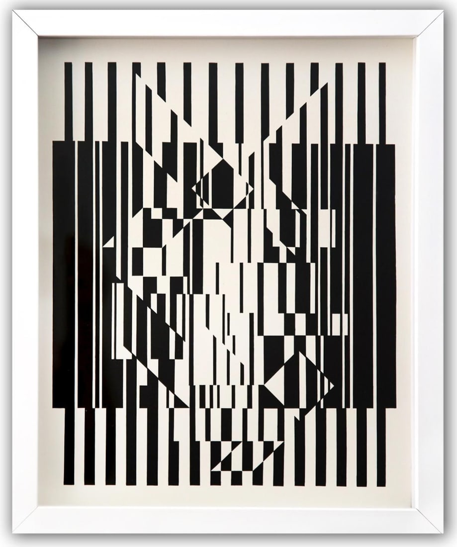 Victor Vasarely- Heliogravure Print "Untitled": Artist: Victor Vasarely. Medium: Heliogravure Print. Title: Untitled. Size: 13" x 10". Measures approx. 15" x 12" (framed). Additional: Custom Framed. Reference#: 21522.