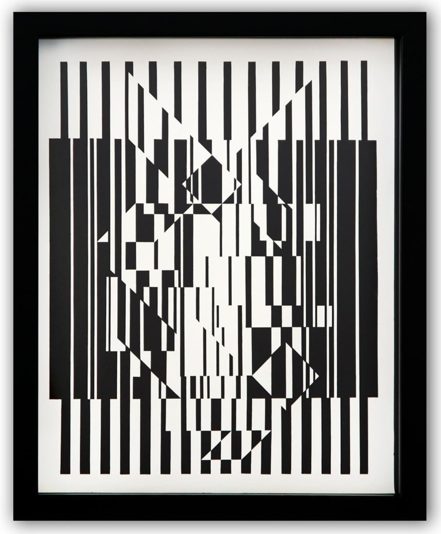 Victor Vasarely- Heliogravure Print "Untitled": Artist: Victor Vasarely. Medium: Heliogravure Print. Title: Untitled. Size: 14" x 11". Measures approx. 15" x 12" (framed). Additional: Custom Framed. Reference#: 21566.