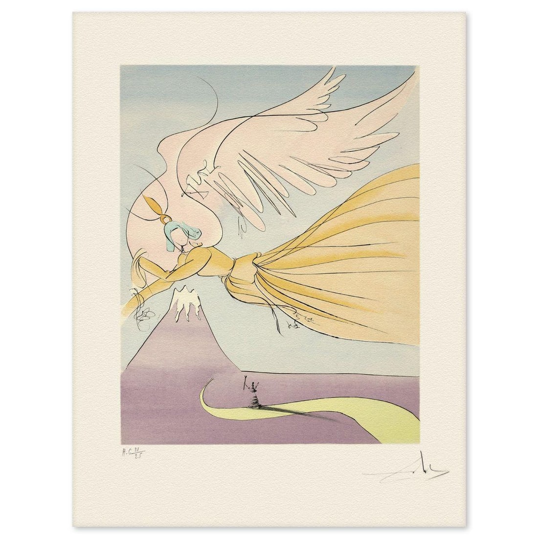 Salvador Dali- Etching "Hagoromo- The Robe of Feathers": Artist: Salvador Dali. Medium: Etching. Title: Hagoromo- The Robe of Feathers. Size: 26" x 20". Signature: Hand signed and numbered. Reference#: 74728.