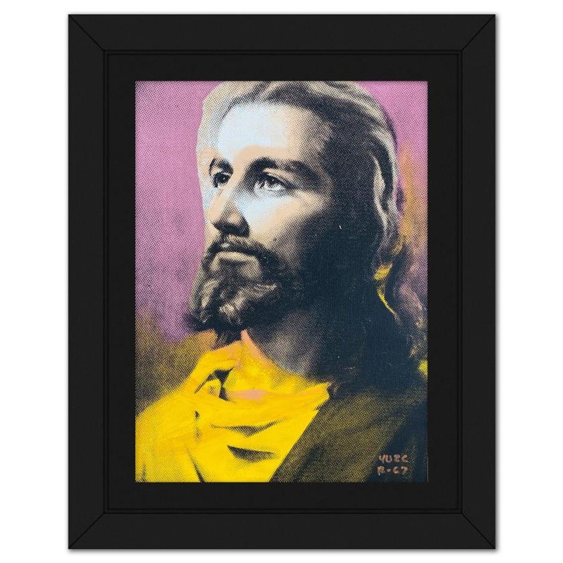 Ringo Daniel Funes (Protege of Andy Warhol's Apprentice, Steve Kaufman), "Jesus Portrait" Framed: Jesus Portrait is a one-of-a-kind hand-pulled mixed media silkscreen on canvas by Ringo (Daniel Funes) - protege of Andy Warhol's apprentice, Steve Kaufman.This piece is hand signed by the artist. Thi