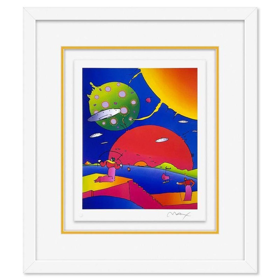 Peter Max, "Year 2050 II" Framed Limited Edition Lithograph, Numbered and Hand Signed with: Year 2050 II is a limited edition lithograph on paper by Peter Max, numbered and hand signed by the artist. This piece comes framed. Includes Certificate of Authenticity from Peter Max Studios. Measur