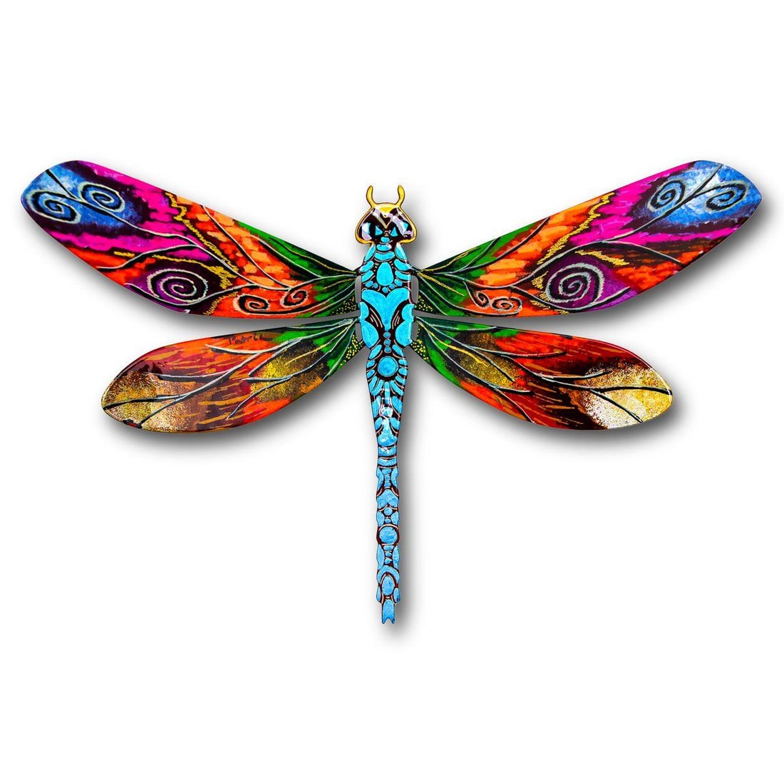 Patricia Govezensky- Original Painting on Cutout Steel "Dragonfly": Artist: Patricia Govezensky. Medium: Original Painting on Cutout Steel. Title: Dragonfly. Size: 7.5" x 12". Signature: Hand Signed by the Artist. Certificate of Authenticity: Is included. Reference#: 