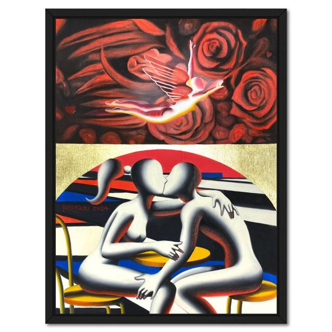 Mark Kostabi, "A Floral Blessing" Framed Original Oil Painting on Canvas, Hand Signed with a: A Floral Blessingis an original oil painting on canvas by Mark Kostabi, hand signed by the artist. This piece comes custom framed. Includes Certificate of Authenticity. Measures approx. 27" x 21" (fra