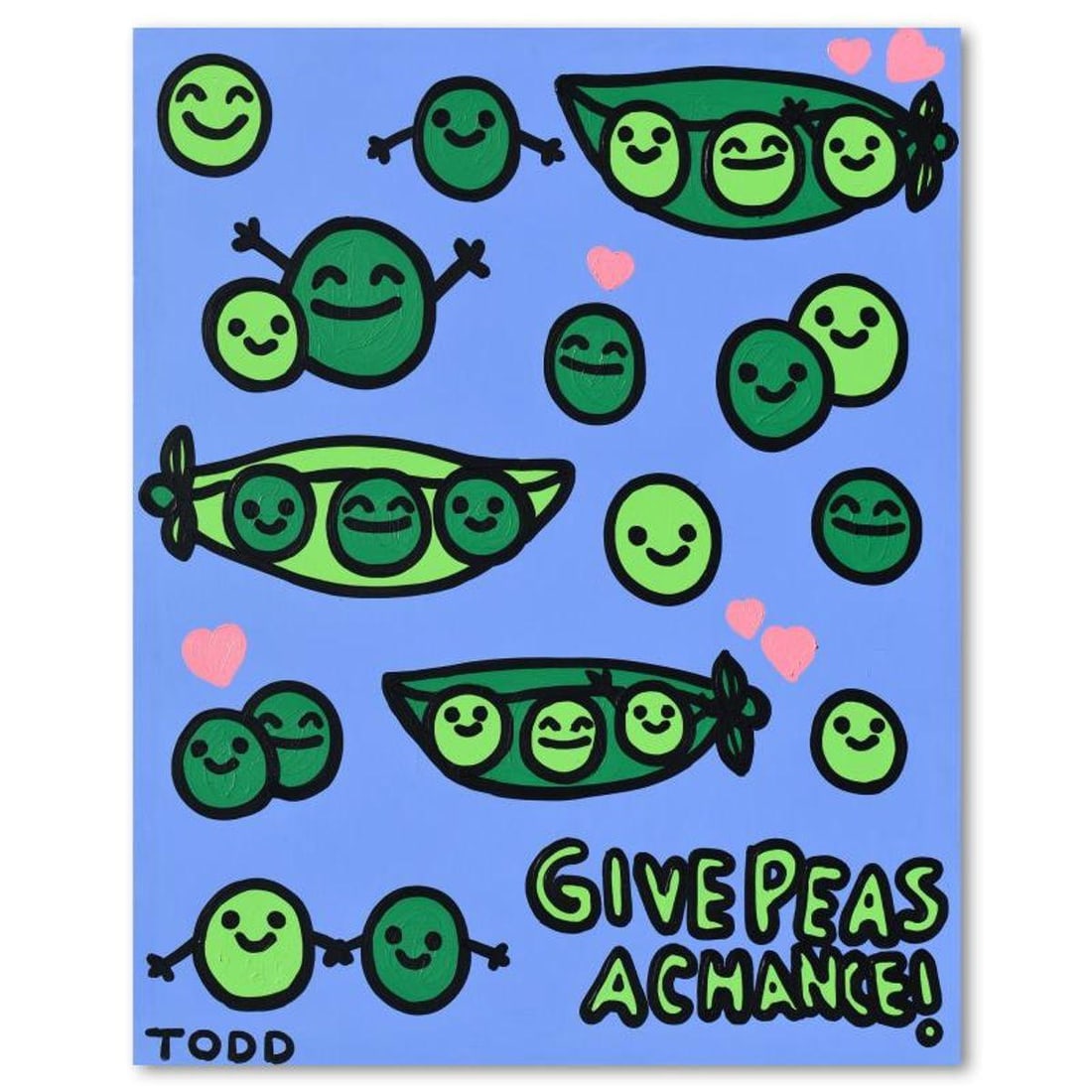 Todd Goldman, "Give Peas A Chance" Original Acrylic Painting on Gallery Wrapped Canvas (48" x 60"),: Give Peas A Chance is an original acrylic painting on gallery wrapped canvas by Todd Goldman, hand signed by the artist. Includes Letter of Authenticity. Measures approx. 48" x 60" (image). Due to the