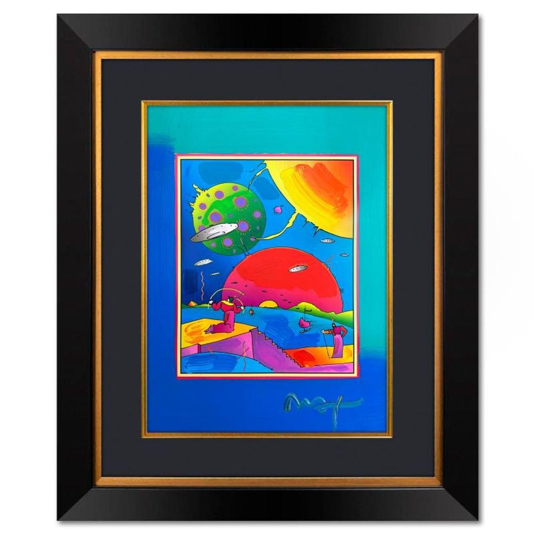 Peter Max, "Year 2250" Framed One-of-a-Kind Mixed Media, Hand Signed with Registration Number: Year 2250 is a one-of-a-kind mixed media on paper, hand signed by Peter Max. The piece comes custom framed with a backside cutout to display Peter Max Studio registration number 291644 certifying auth