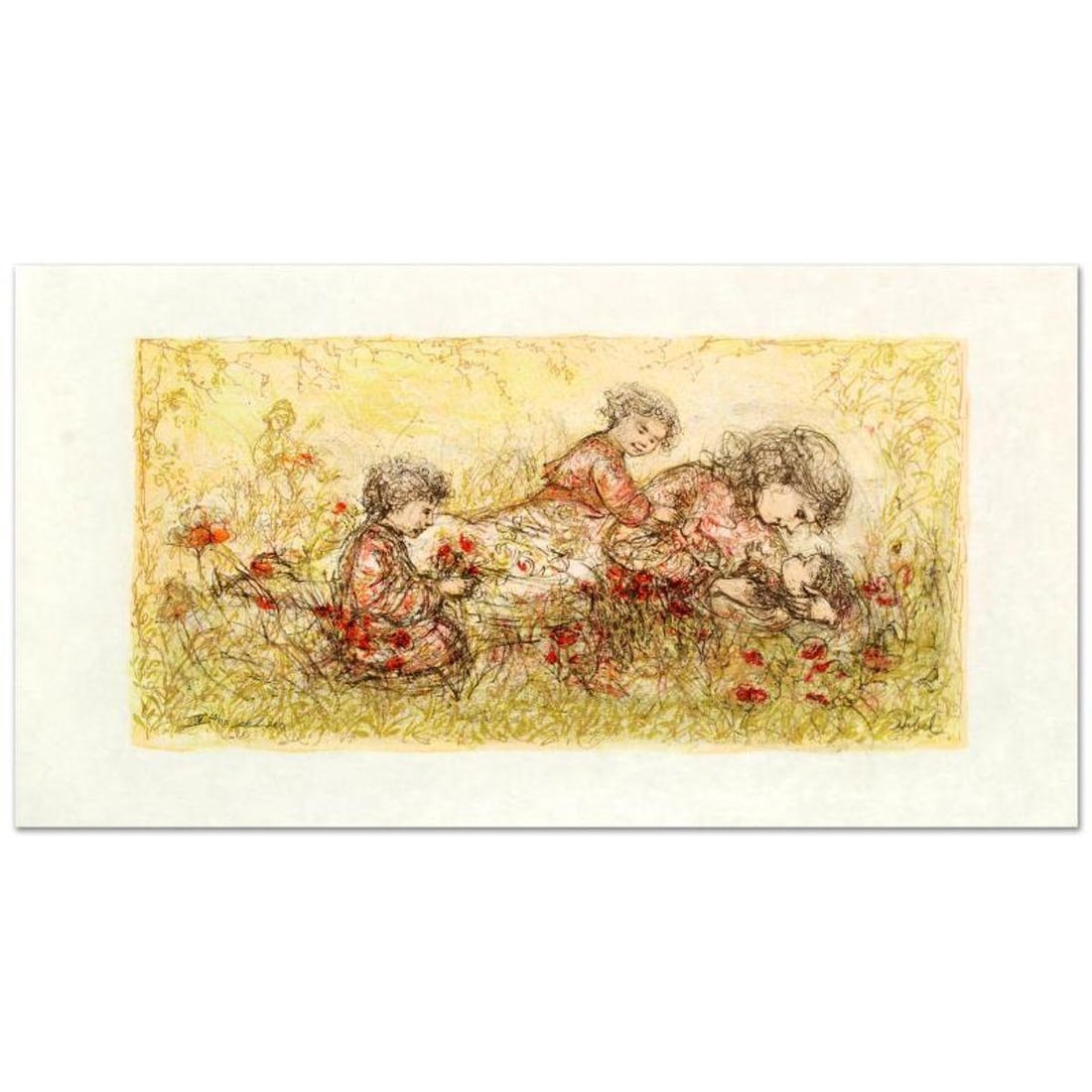 Natures Caress Limited Edition Lithograph by Edna Hibel (1917-2014), Numbered and Hand Signed with: Natures Caress is a limited edition lithograph on rice paper, numbered and hand signed by Edna Hibel (1917-2014). Includes Certificate of Authenticity! Measures approx. 22" x 12" (with border), 17" x