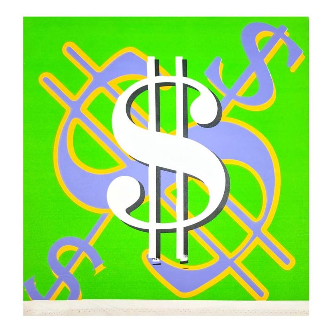 Steve Kaufman (1960-2010) "Dollar Sign (Green Classic)" Hand Signed and Numbered Limited Edition: Dollar Sign (State 6) is limited edition hand pulled silkscreen unique mixed media on canvas by Andy Warhol protege Steve Kaufman (1960-2010). This piece is numbered and hand signed inverso and includ