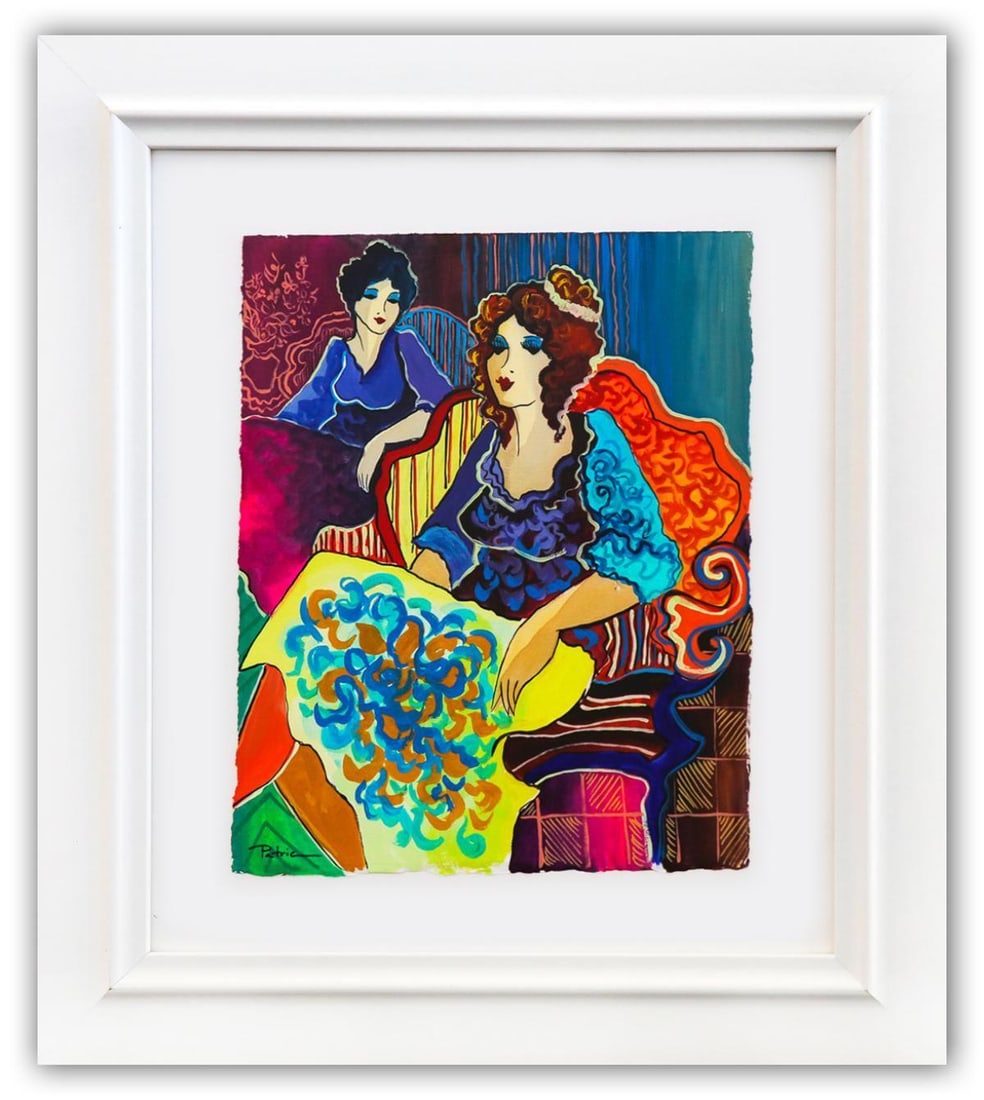 Patricia Govezensky- Original Watercolor "Georgina and Antonella": Artist: Patricia Govezensky. Medium: Original Watercolor. Title: Georgina and Antonella. Size: 14" x 11". Measures approx. 22" x 20" (framed). Signature: Hand Signed by the artist. Certificate of Auth