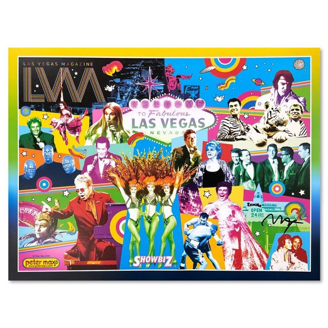 Peter Max, "Las Vegas" Hand Signed Poster with Letter of Authenticity.: Las Vegas is a poster on paper by Peter Max, hand signed by the artist. Includes Letter of Authenticity. Measures approx. 18" x 24" (image). Reference#: 92620.