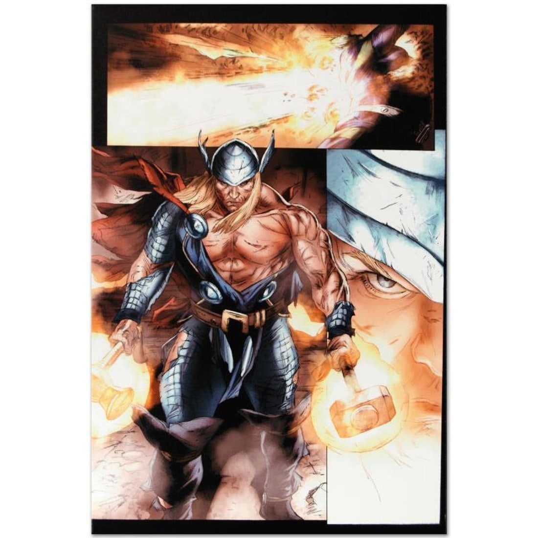 Marvel Comics "Secret Invasion: Thor #3" Numbered Limited Edition Giclee on Canvas by Doug: A piece of comic book history, this limited edition, from original art by Doug Braithwaite, depicts an epic Thor and his hammer Mjulner. Doug Braithwaite started out working on British comics, like 20