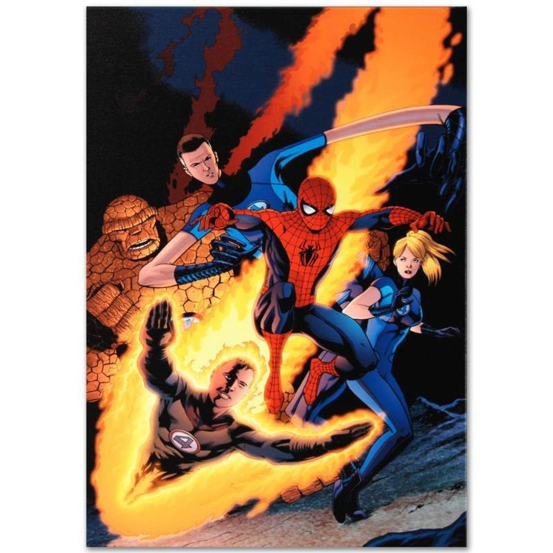 Marvel Comics "The Amazing Spider-Man #590" Numbered Limited Edition Giclee on Canvas by Barry: A piece of comic book history, this limited edition, from original art by Barry Kitson, depicting the Spider-Man and The Fantastic Four. Barry Kitson got his start at Marvel UK by penciling Spider-Man
