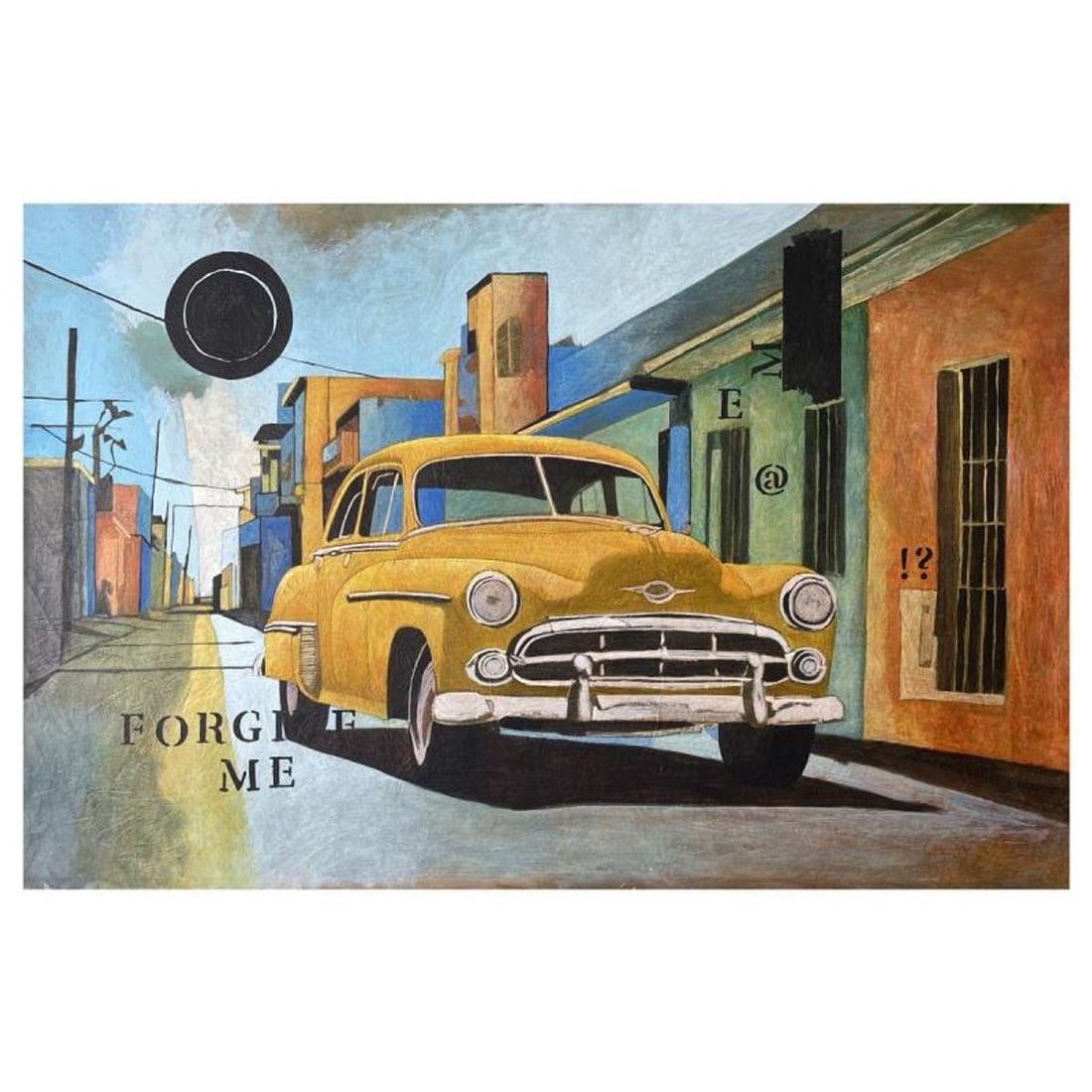 Wolfson, "Forgive me in Cuba" Hand Signed Original Painting on Canvas with Letter of Authenticity.: Forgive me in Cuba is an original painting, acrylic on canvas, by Wolfson. Hand signed by the artist, it is accompanied by a letter of authenticity. Measures approximately 22" x 34 (image).