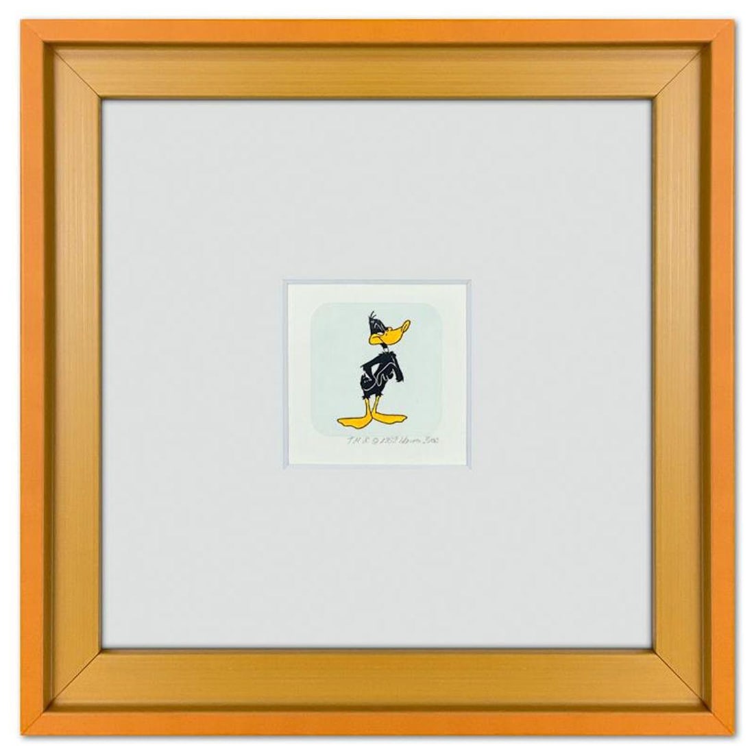 Daffy Duck Framed Limited Edition Etching with Hand Tinted Color from Warner Bros., Numbered with: Daffy Duck is a limited edition etching on paper with hand tinted coloring from Warner Bros., numbered and dated 1999. This piece comes framed. Measures approx. 9" x 9" (frame), 1.5" x 1" (image). Ref