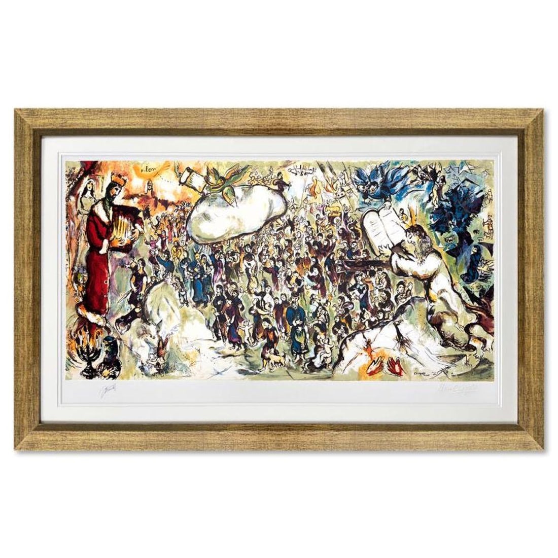 Marc Chagall (1887-1985), "The Story Of Exodus" Framed Limited Edition Lithograph with Letter of: The Story Of Exodus is a framed limited edition lithograph on paper by Marc Chagall (1887-1985) authorized by the Chagall Estate and ADAGP Paris. The piece is plate signed and comes with a letter of a