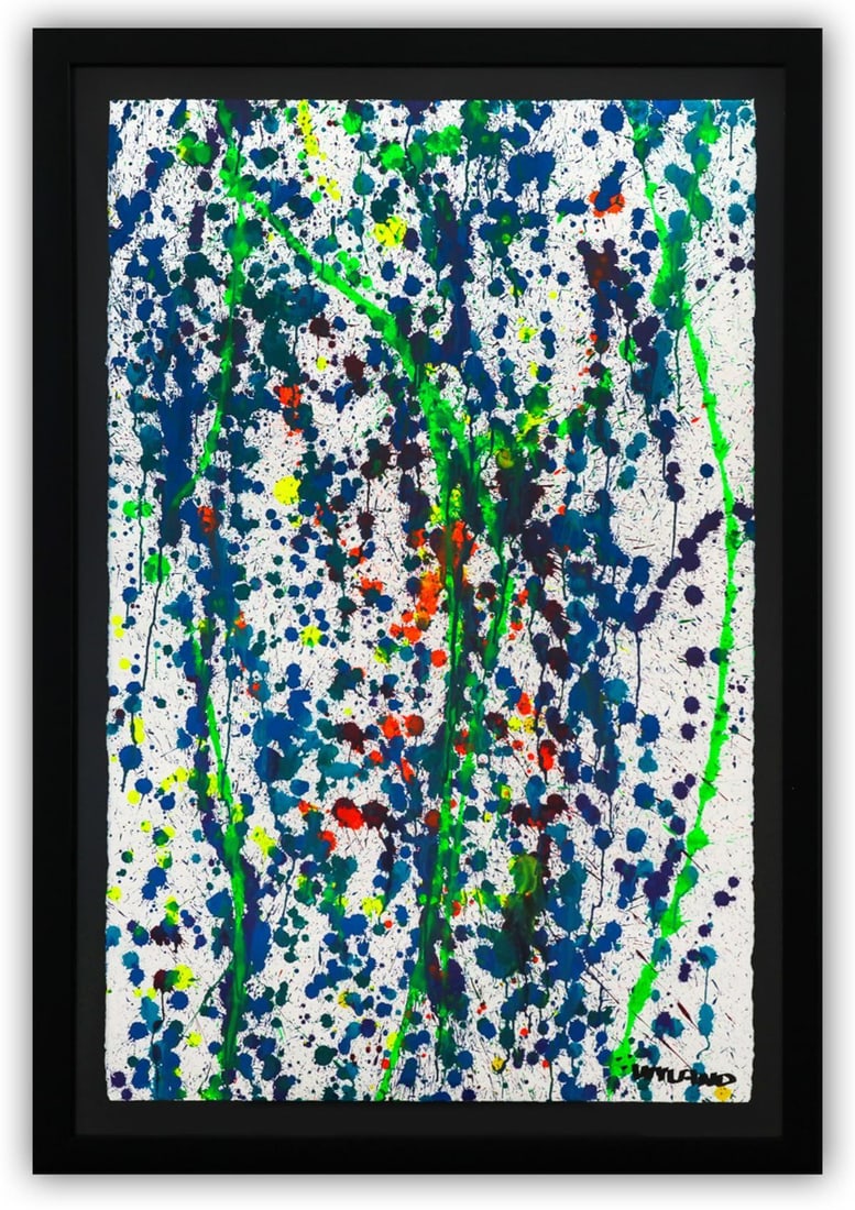 Wyland- Original Watercolor Painting on Deckle Edge Paper "Abstract Drip": Artist: Wyland. Medium: Original Watercolor Painting on Deckle Edge Paper. Title: Abstract Drip. Size: 40" x 26". Measures approx. 46" x 32" (framed). Signature: Hand Signed by the artist. Certificate