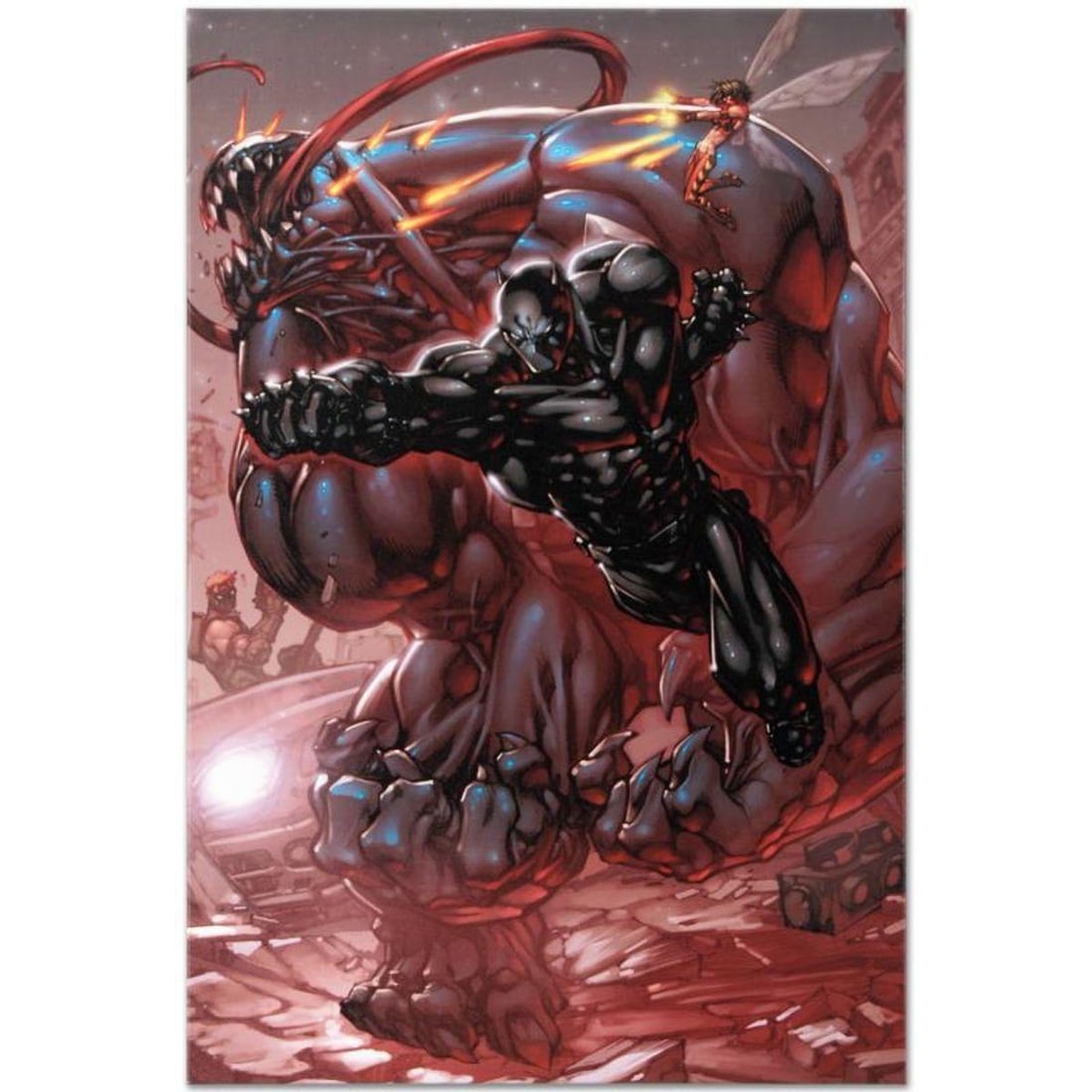 Marvel Comics "Ultimates #3" Numbered Limited Edition Giclee on Canvas by Joe Madureira with COA.: A piece of comic book history, this limited edition, from original art by Joe Madureira, depicts an action packed scene featuring the Avengers. Beginning at Marvel Comics as an intern, Joe Madureira s