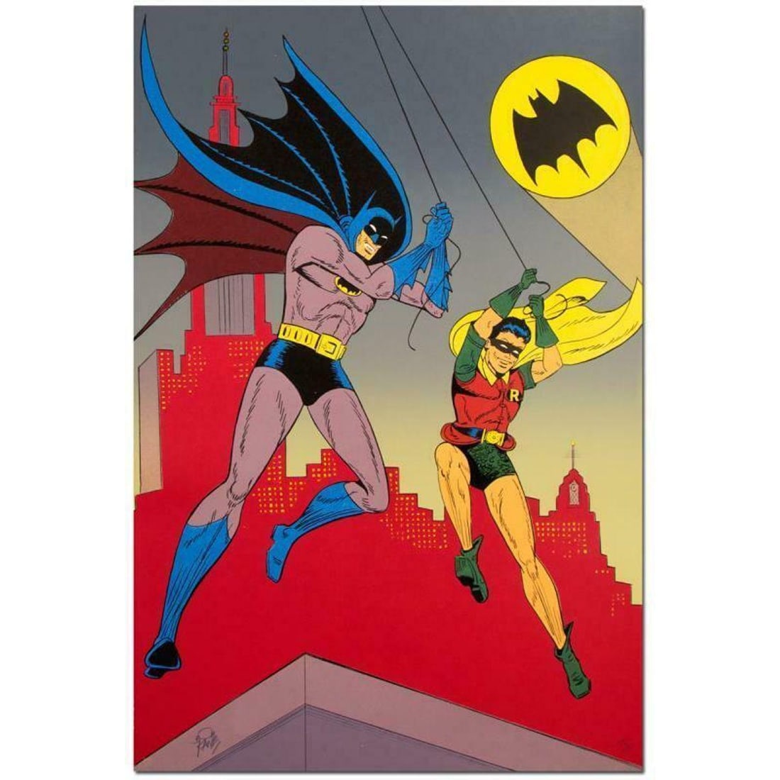 Bob Kane (1915-1998)- Original Lithograph "Batman and Robin": Artist: Bob Kane (1915-1998). Medium: Original Lithograph. Title: Batman and Robin. Size: 36" x 24". Signature: Numbered and hand signed by Bob Kane. Certificate of Authenticity: Is included. Addition