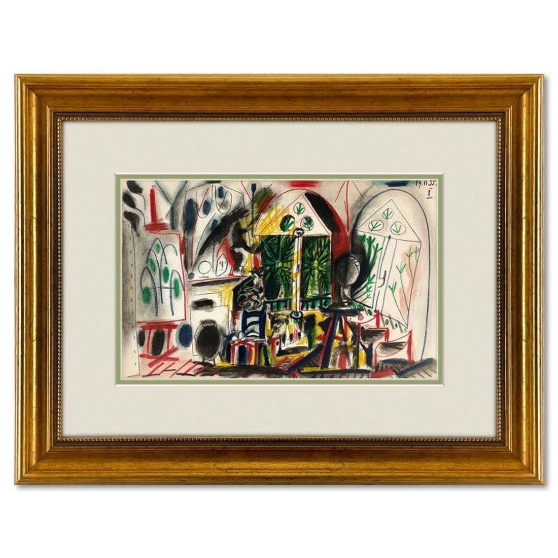 Pablo Picasso (1881-1973), "Carnet de Californie 19.11.55-I" Framed Vintage Lithograph on Paper with: Carnet de Californie 19.11.55-I is a vintage lithograph on paper by Pablo Picasso (1881-1973). This piece is from Picasso's Carnet de Californie Series and was printed in Paris, France by Mourlot Stud