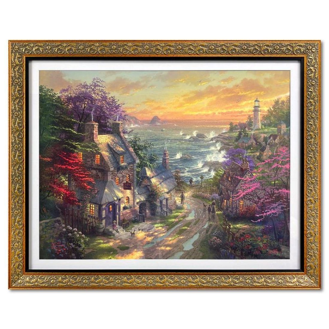 Thomas Kinkade (1958-2012), "Village Lighthouse" Framed Limited Edition Lithograph, Numbered and: Village Lighthouse is an limited edition offset lithograph on paper by Thomas Kinkade (1958-2012), numbered and bearing Kinkade's authorized signature. This piece comes framed. Letter of Authenticity.
