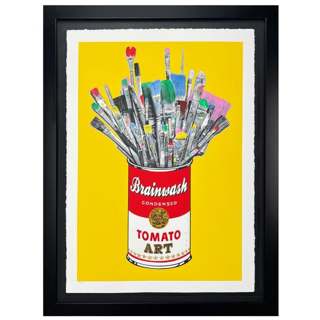 Mr. Brainwash- Unique and Hand-Finished Silk Screen "Tomato Pop (Yellow)": Artist: Mr. Brainwash. Medium: Unique and Hand-Finished Silk Screen. Title: Tomato Pop (Yellow). Size: 30" x 22". Measures approx. 42" x 34" (framed). Signature: Hand signed, numbered, and thumb-print