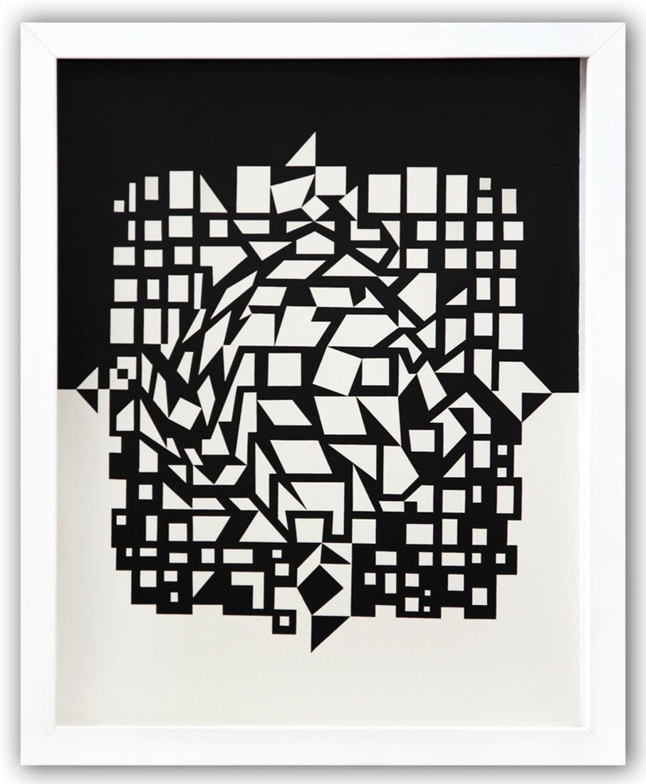 Victor Vasarely- Heliogravure Print "Untitled": Artist: Victor Vasarely. Medium: Heliogravure Print. Title: Untitled. Size: 14" x 11". Measures approx. 15" x 12" (framed). Additional: Custom Framed. Reference#: 21563.