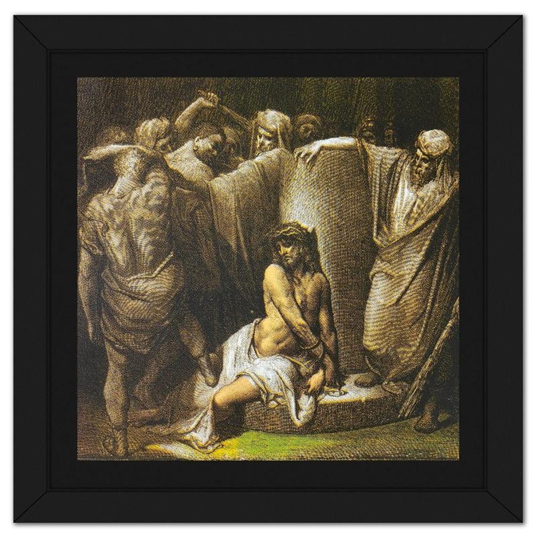 Steve Kaufman (1960-2010), "Jesus in Thorns" Framed Hand Embellished Limited Edition Silscreen,: Jesus in Thorns is a hand embellished limited edition silkscreen on canvas by Andy Warhol protege, Steve Kaufman (1960-2010), numbered AP 17/50 inverso and hand signed by the artist. This piece comes