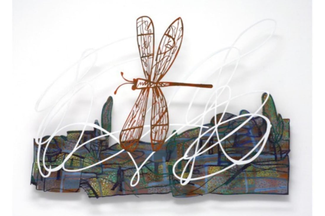 David Gerstein- Mixed Media Cutout Aluminum "FLY VIEW": Artist: David Gerstein. Medium: Mixed Media Cutout Aluminum. Title: FLY VIEW. Size: 47" x 34". Signature: Signed and numbered. Certificate of Authenticity: Is included. Additional: Edition of 75. Refe