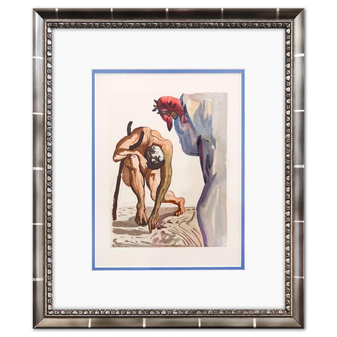 Salvador Dali- Original Color Woodcut on B.F.K. Rives Paper "Purgatory 7": Artist: Salvador Dali. Medium: Original Color Woodcut on B.F.K. Rives Paper. Title: Purgatory 7. Size: 13" x 10". Measures approx. 20" x 17" (framed). Certificate of Authenticity: Is included. Additio