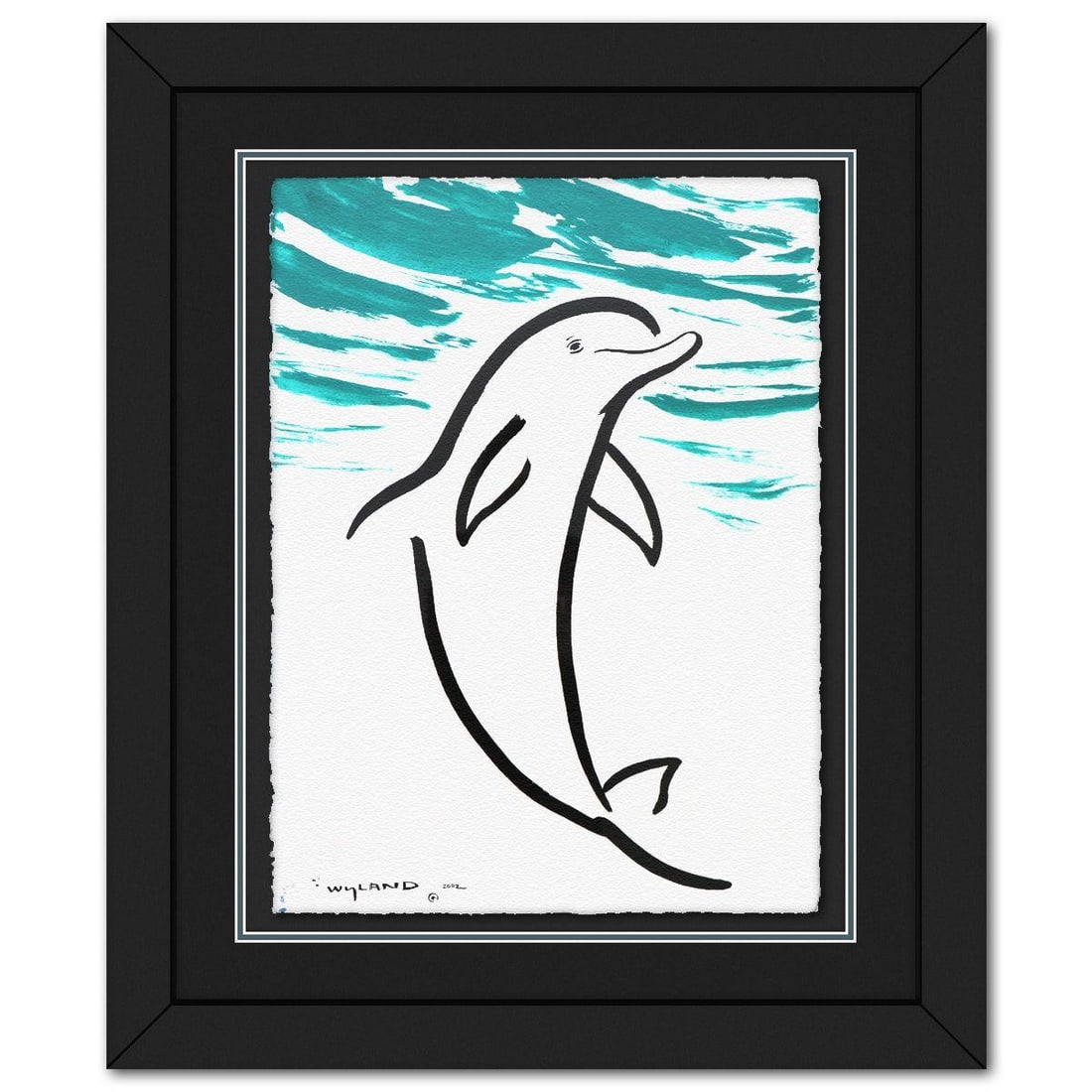 Wyland- Original Sumi Ink Painting "Dolphin": Artist: Wyland. Medium: Original Sumi Ink Painting. Title: Dolphin. Size: 30" x 23". Measures approx. 43" x 26" (framed). Signature: Hand signed by the artist. Certificate of Authenticity: Is included