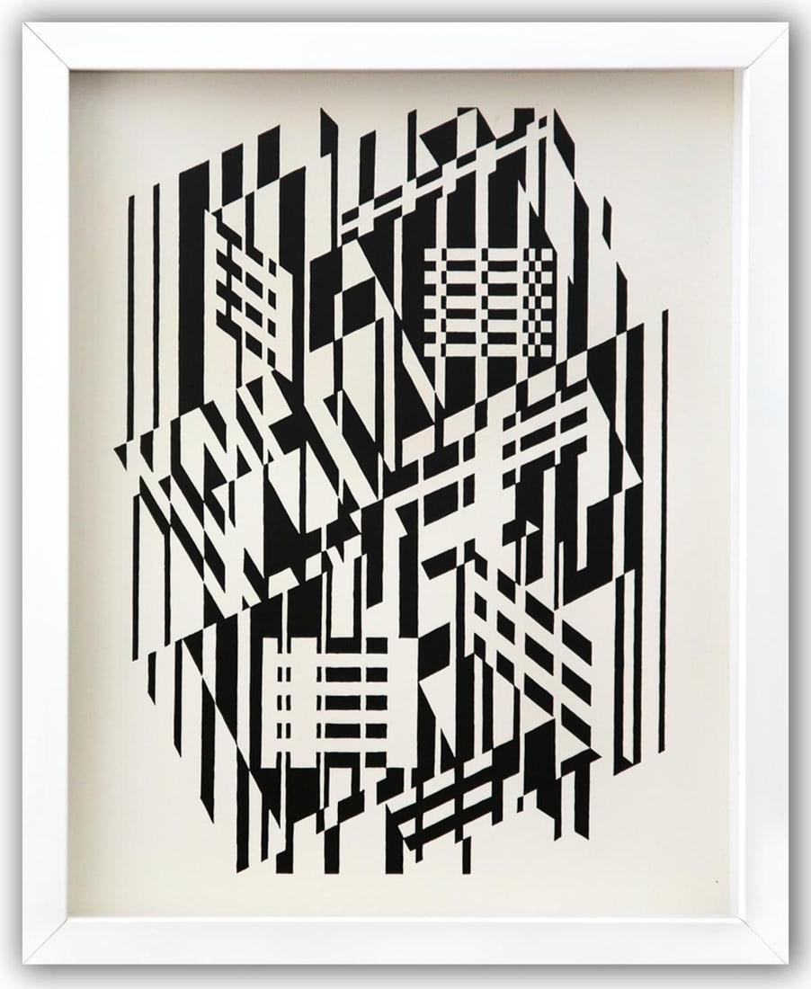 Victor Vasarely- Heliogravure Print "Untitled": Artist: Victor Vasarely. Medium: Heliogravure Print. Title: Untitled. Size: 13" x 10". Measures approx. 15" x 12" (framed). Additional: Custom Framed. Reference#: 21515.