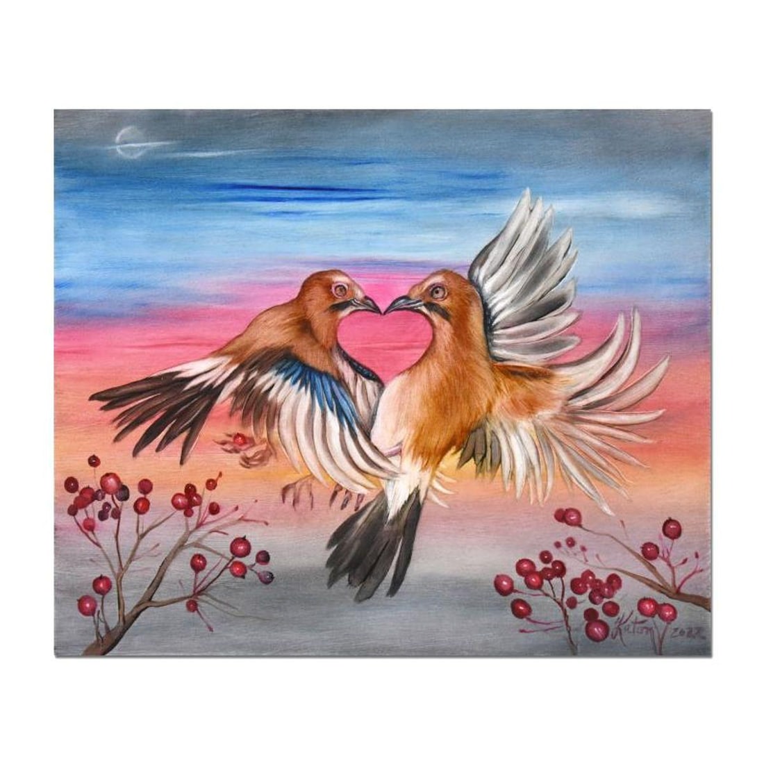 Martin Katon, "Fluttering Hearts" Original Oil Painting on Canvas, Hand Signed with Letter of: Fluttering Hearts is an original oil painting on stretched canvas by Martin Katon, hand signed by the artist. Includes Letter of Authenticity. Measures approx. 24" x 20" (image).
