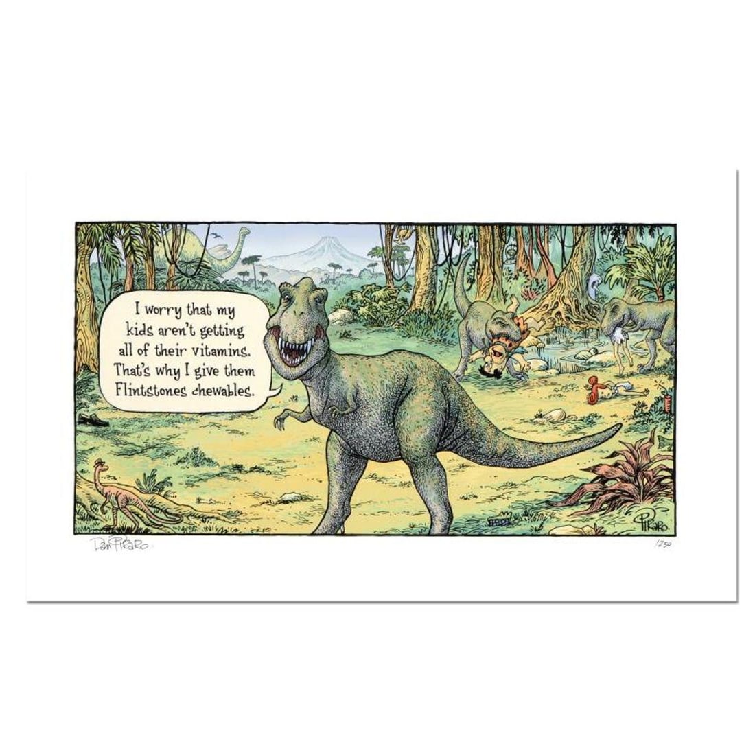 Bizarro, "Flintstones" Numbered Limited Edition Hand Signed by creator Dan Piraro; Letter of (1 of 2)