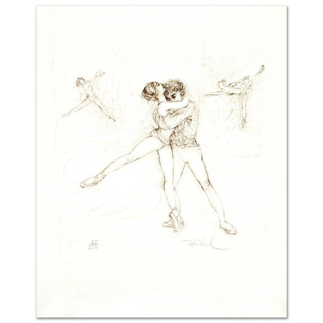 Pas de Deux Limited Edition Lithograph by Edna Hibel (1917-2014), Numbered and Hand Signed with: Pas de Deux is a limited edition lithograph on paper, numbered and hand signed by Edna Hibel (1917-2014). Includes Certificate of Authenticity! Measures approx. 12.5" x 15.5" (with border), 11" x 11"