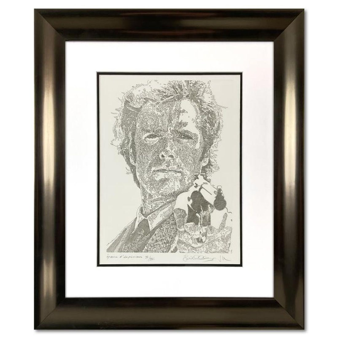 Guillaume Azoulay, "Clint Eastwood- Epreuve D'imprimerie" Framed Limited Edition Etching, Numbered: Clint Eastwood is a limited edition etching on paper by Guillaume Azoulay, numbered II/III and hand signed by the artist. This piece comes custom framed. Includes Letter of Authenticity. Measures appr
