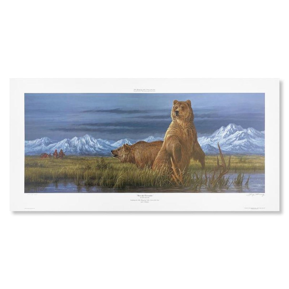 Larry Fanning (1938-2014), "Grizzly Encounter (NRA Edition)" Hand Signed Limited Edition Lithograph: Grizzly Encounter is a limited NRA edition lithograph on paper by Larry Fanning (1938-2014). Numbered and hand signed, the piece comes with a letter of authenticity. Measures approximately 32.5" x 20"