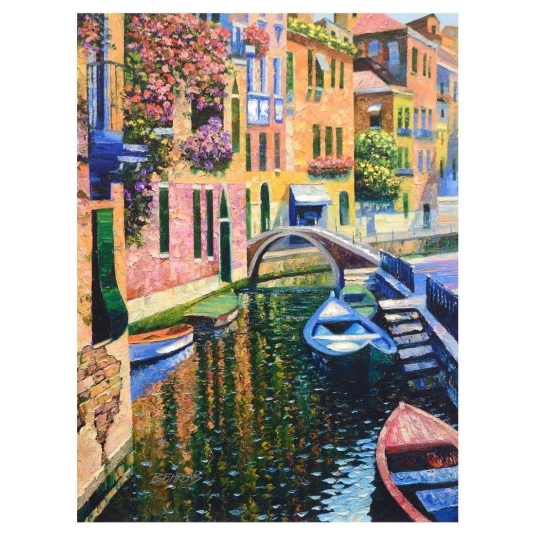 Howard Behrens (1933-2014), "Romantic Canal" Limited Edition on Canvas, Numbered and Signed with: Romantic Canal is a limited edition giclee on canvas by Howard Behrens (1933-2014), numbered and bearing the authorized signature of the artist. This piece is from Behrens' Legacy Edition. Includes Ce