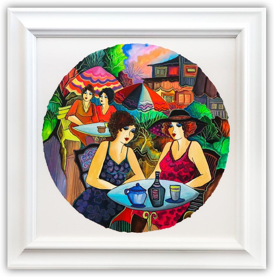 Patricia Govezensky- Original Watercolor "Lunch in the City": Artist: Patricia Govezensky. Medium: Original Watercolor. Title: Lunch in the City. Size: 22" x 22". Measures approx. 30" x 30" (framed). Signature: Hand Signed by the artist. Certificate of Authentic