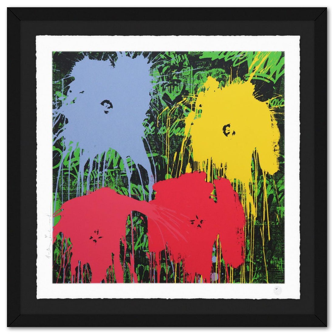 Mr Brainwash- Silkcreen on Paper "Flowarh$ - II (D), 2021": Artist: Mr Brainwash. Medium: Silkcreen on Paper. Title: Flowarh$ - II (D), 2021. Size: 24" x 24". Measures approx. 30" x 30" (framed). Signature: Hand signed and numbered. Certificate of Authenticity