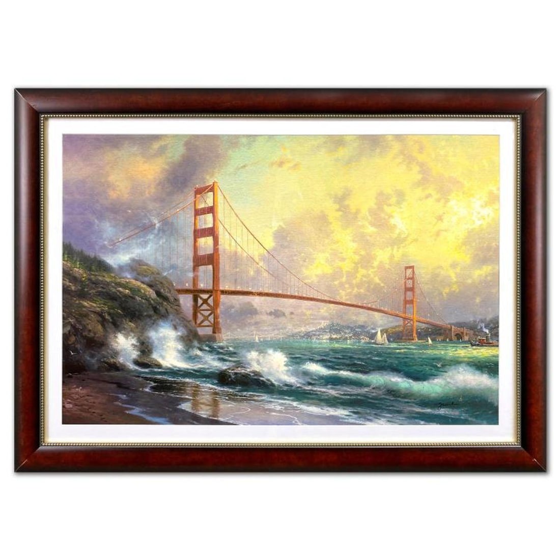 Thomas Kinkade (1958-2012), "Golden Gate Bridge, San Francisco" Framed Limited Edition Lithograph, (1 of 2)
