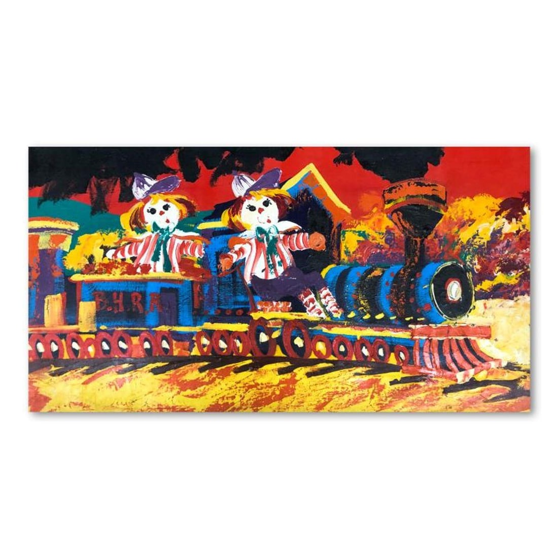 Paul Blaine Henrie (1932-1999), "Choo-Choo Children" Hand Signed Original Painting on Canvas: Choo-Choo Children is an original oil painting on stretched canvas by Paul Blaine Henrie (1932-1999). The piece is hand signed by the artist and comes with a letter of authenticity. Please note that d