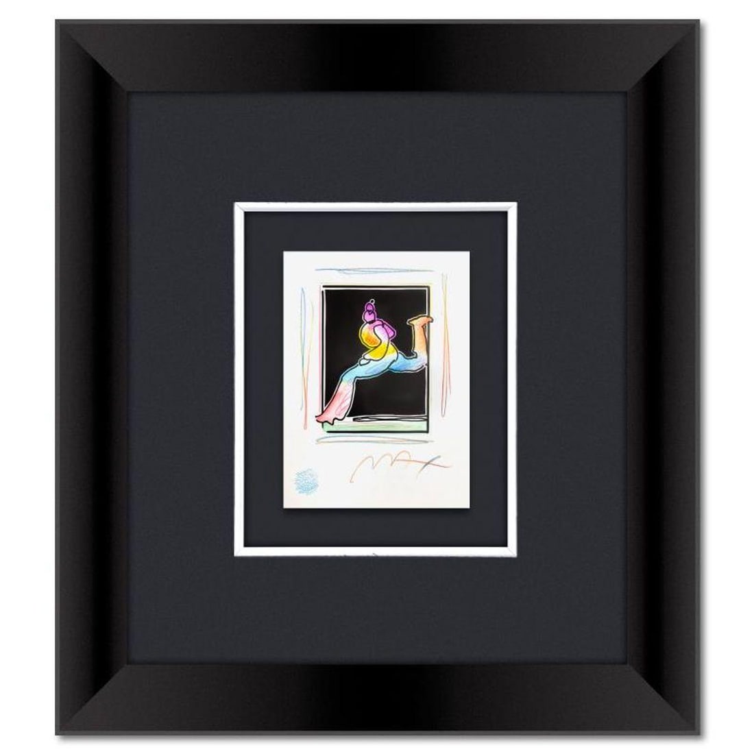 Peter Max, Framed One-of-a-Kind Mixed Media, Hand Signed with Registration Number Certifying: This is a one-of-a-kind mixed media on paper, hand signed by Peter Max. The piece comes custom framed with a backside cutout to display Peter Max Studio registration number 372259 certifying authentic