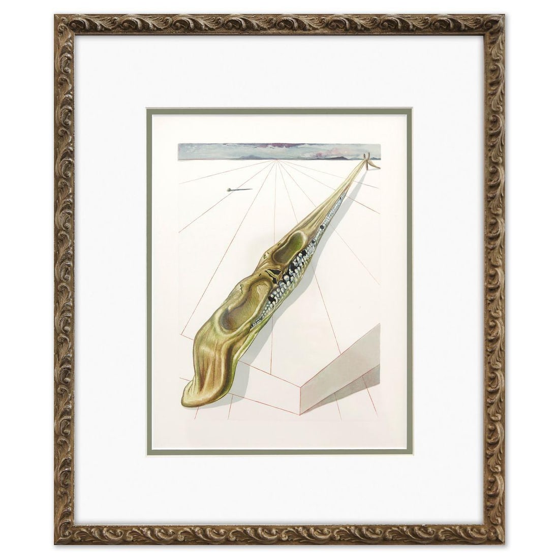 Salvador Dali- Original Color Woodcut on B.F.K. Rives Paper "Inferno 14": Artist: Salvador Dali. Medium: Original Color Woodcut on B.F.K. Rives Paper. Title: Inferno 14. Size: 13" x 10". Measures approx. 20" x 18" (framed). Certificate of Authenticity: Is included. Addition