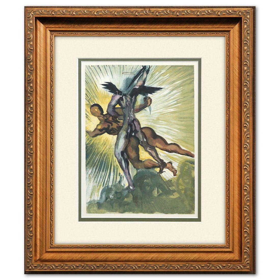 Salvador Dali- Original Color Woodcut on B.F.K. Rives Paper "Purgatory 8": Artist: Salvador Dali. Medium: Original Color Woodcut on B.F.K. Rives Paper. Title: Purgatory 8. Size: 13" x 10". Measures approx. 18" x 16" (framed). Certificate of Authenticity: Is included. Additio